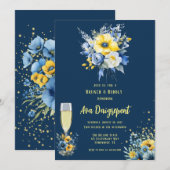 Invitation Marine Blue Jaune Floral Gold Brunch & Bubbly (Devant / Derrière)