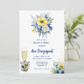 Invitation Marine Blue Jaune Floral Gold Brunch & Bubbly (Debout devant)