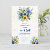 Invitation Marine Blue Jaune Floral Gold Party (Debout devant)