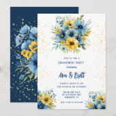 Invitation Marine Blue Jaune Floral Gold Party (Devant / Derrière)