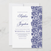 Invitation Marine Blue Lace Élégant et Mariage moderne (Devant)