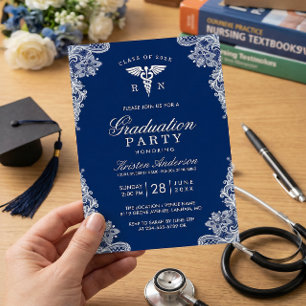 Invitation Marine Blue Lace Nursing School Graduation Party