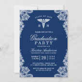 Invitation Marine Blue Lace Nursing School Graduation Party (Devant)
