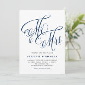 Invitation Marine Blue M. et Mme Rustic Mariage de calligraph (Debout devant)