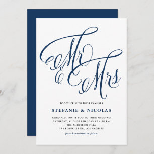 Invitation Marine Blue M. et Mme Rustic Mariage de calligraph