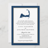 Invitation Marine Blue Mashpee Cape Cod Map Gold Heart Mariag (Devant)