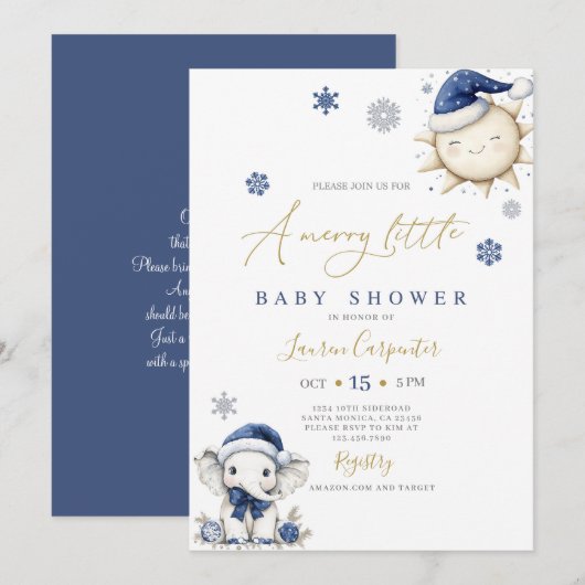 Invitation Marine Blue Merry Little Baby shower (Devant / Derrière)