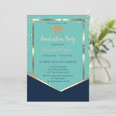 Invitation Marine Blue Mint Green Gold Diamonds (Debout devant)
