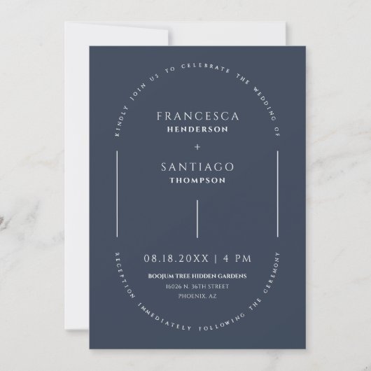 Invitation Marine Blue Modern Arch QR Code Photo Boho Mariage (Devant)
