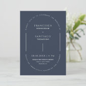 Invitation Marine Blue Modern Arch QR Code Photo Boho Mariage (Debout devant)