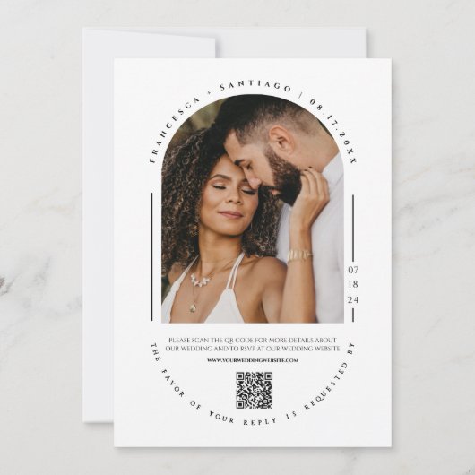 Invitation Marine Blue Modern Arch QR Code Photo Boho Mariage (Dos)