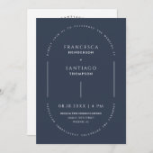 Invitation Marine Blue Modern Arch QR Code Photo Boho Mariage (Devant / Derrière)