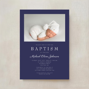 Invitation Marine Blue Modern Boy Photo Baptême