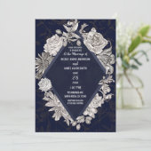 Invitation Marine Blue Modern Diamond Fleurs Vintages Mariage (Debout devant)