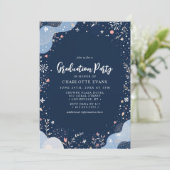Invitation Marine Blue Moderne Floral Confetti Graduation (Debout devant)