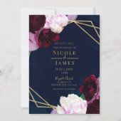 Invitation Marine Blue Moody Floral Moderne Glam Mariage (Devant)