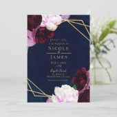 Invitation Marine Blue Moody Floral Moderne Glam Mariage (Debout devant)