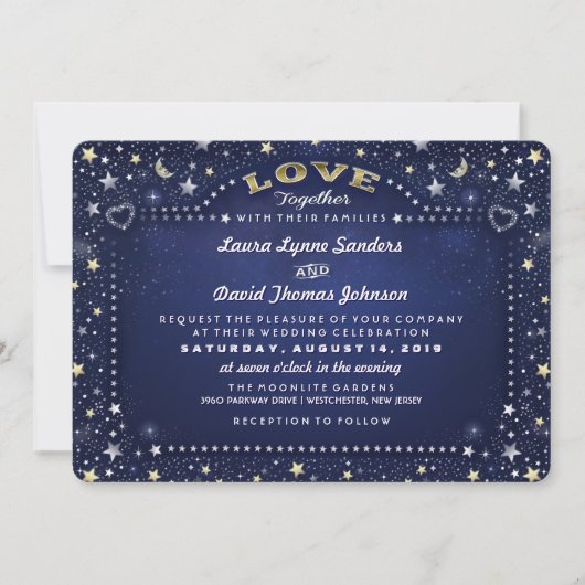 Invitation Marine Blue Moon Stars avec des familles Invitatio (Devant)