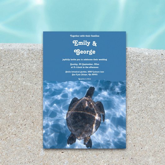 Invitation Marine Blue Nautical Turtle Beach Mariage côtier