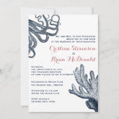 Invitation Marine Blue Octopus Coral Nautique Plage Mariage (Devant)