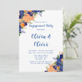 Invitation Marine Blue Orange Botanique Floral Engagement (Debout devant)