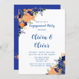 Invitation Marine Blue Orange Botanique Floral Engagement