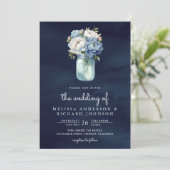 Invitation Marine Blue Peony Mason Jar QR Code Mariage (Debout devant)