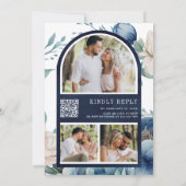 Invitation Marine Blue Peony Mason Jar QR Code Mariage (Dos)