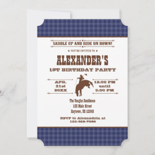 Invitation Marine Blue Plaid Cowboy Rodeo Anniversaire Invita