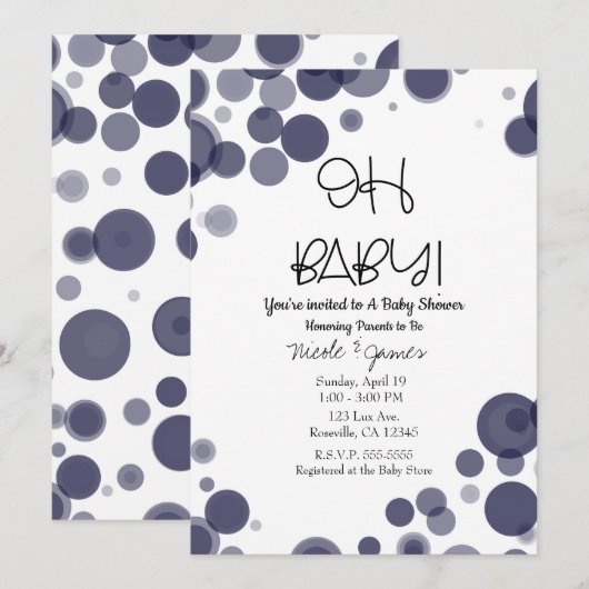 Invitation Marine Blue Polka Dot Bubles OH Baby shower (Devant / Derrière)