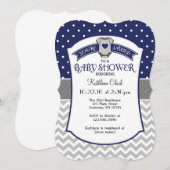 Invitation Marine Blue Polka Dot Chevron Baby shower Invitati (Devant / Derrière)