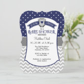 Invitation Marine Blue Polka Dot Chevron Baby shower Invitati (Debout devant)