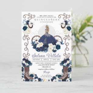 Invitation Marine Blue Princess Robe & Boots Quinceañera