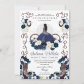 Invitation Marine Blue Princess Robe & Boots Quinceañera (Devant)