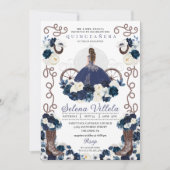 Invitation Marine Blue Princess Robe & Boots Quinceañera (Devant)