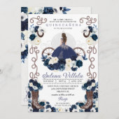 Invitation Marine Blue Princess Robe & Boots Quinceañera (Devant / Derrière)