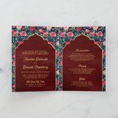 Invitation Marine Blue Red Roses Floral Gold Mariage indien (Intérieur)