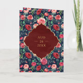 Invitation Marine Blue Red Roses Floral Gold Mariage indien (Dos)