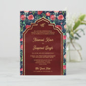 Invitation Marine Blue Red Roses Photo Anand Karaj Sikh Maria (Debout devant)
