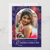 Invitation Marine Blue Red Roses Photo Princesse Quinceanera (Devant)