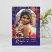 Invitation Marine Blue Red Roses Photo Princesse Quinceanera (Debout devant)