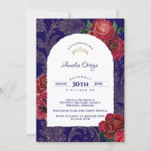 Invitation Marine Blue Red Roses Photo Princesse Quinceanera (Dos)
