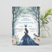 Invitation Marine Blue Robe hiver Forêt Florale Quinceañera (Debout devant)