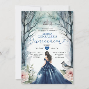 Invitation Marine Blue Robe hiver Forêt Florale Quinceañera