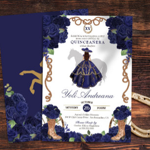 Invitation Marine Blue Rose Bottes Charro Vestidos Quince Ano