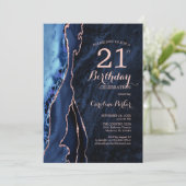 Invitation Marine Blue Rose Gold Agate 21e anniversaire (Debout devant)