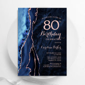 Invitation Marine Blue Rose Gold Agate 80e anniversaire