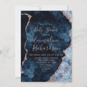 Invitation Marine Blue & Rose Gold Agate Baby shower Invitati (Devant)
