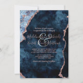 Invitation Marine Blue Rose Gold Agate Gilt Wedding Invitatio (Devant)