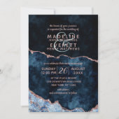 Invitation Marine Blue Rose Gold Agate Gilt Wedding Invitatio (Devant)